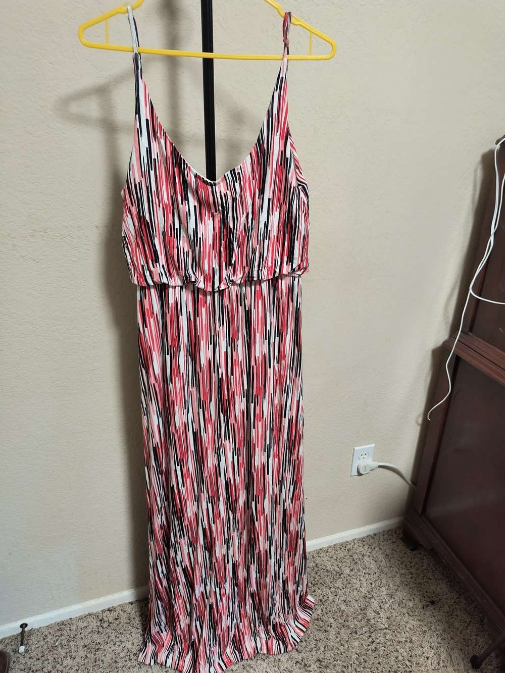 Striped Pink Black White Maxi Dress with Spaghetti Straps